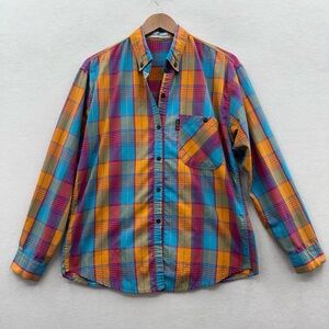 Vintage Edelweiss Men’s Large Plaid Multicolored Button Front Shirt Rare
